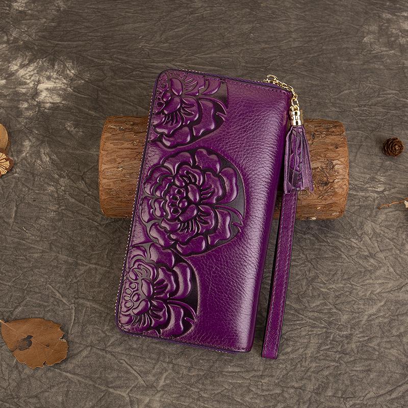 Purse Women's Spring Vintage Clutch Bag Multi-functional Embosed Money Clip for Women