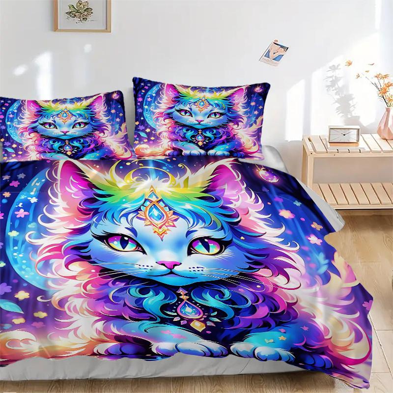 3pcs Handsome Cat Bedding Set - 1 Soft Quilt Cover + 2 Pillowcases, Machine Washable - Suitable for All Seasons M062