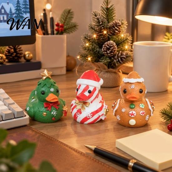 Cute Christmas Table Decor Duck Figurine, Resin Ornaments, Tree/Gingerbread/Candy Cane Ornaments Desktop Decoration for Home and Office Festive