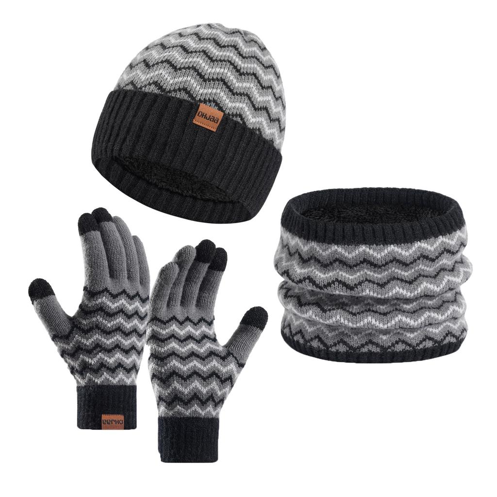New Winter Men Simple And Stylish Knitted Hat Scarf And Gloves Winter Solid Warm Knitted Set Winter Warm Gifts For Male