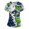 Women's Fashion Printed Short Sleeve V Neck Pattern Tops Pocket Working T-shirts