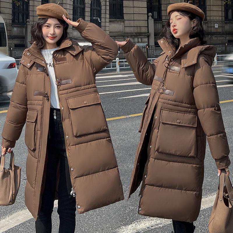 Fashion hooded cotton-padded clothes women's medium and long large size new thickened over the knee winter loose cotton-padded jacket jacket