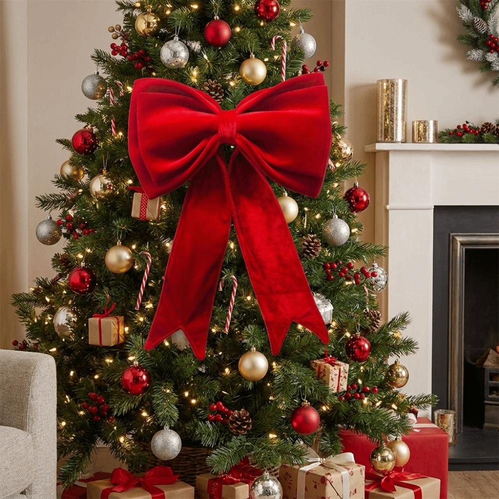 Red Bows Christmas Tree Topper Handmade Large Wreath Bows Hanging Xmas Ornament Wedding Scene