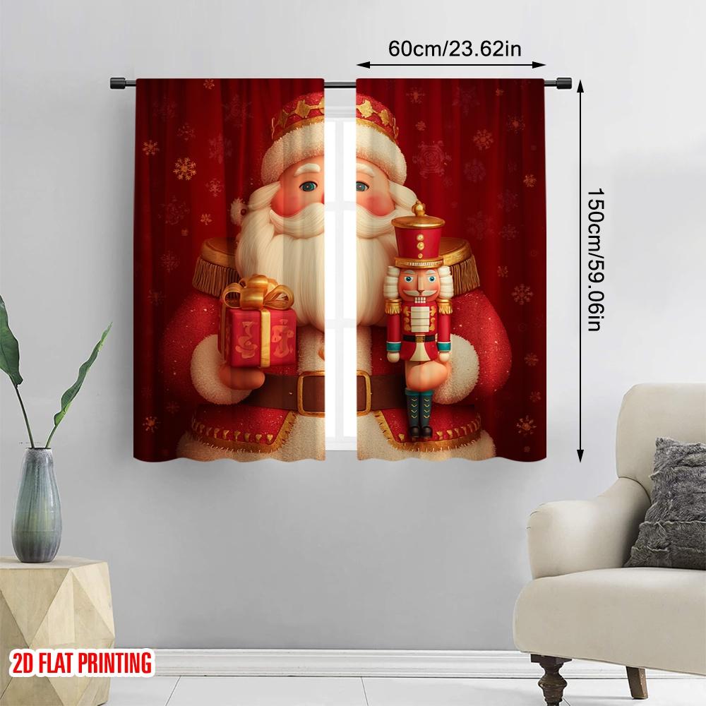 2pcs,2D plane printing Creative Curtains Santa and gifts Polyester Fabric (without rod) Art Deco Festive Use for Living Room,