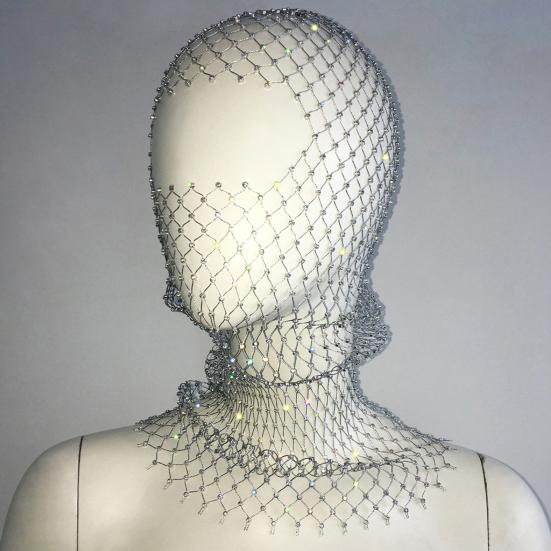 Fishing Net Hat Elastic Sparkling Rhinestones Design Solid Color Headgear Nightclubs Music Festivals Stage Dressing Headwear