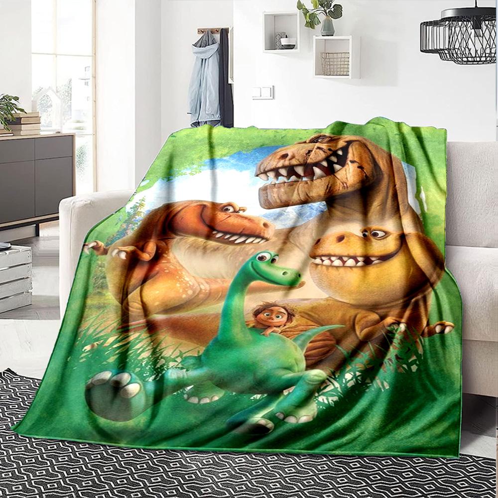 Good Dinosaur Cartoon Dinosaur Family Scene Print Flannel Blanket Soft Warm Throw Blanket for Sofa Bed Living Room