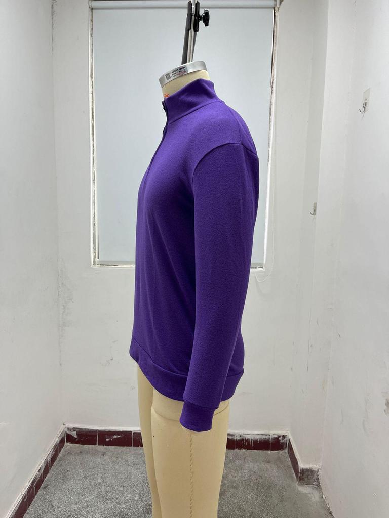Men's Autumn Long Sleeve V-Neck Wool Polo Shirt with Plush Zipper