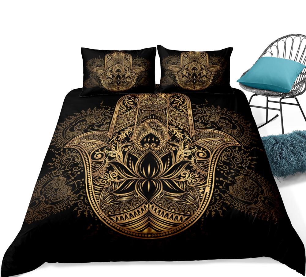 Комплект постельного белья Hamsa Hand Boho Mandala, пододеяльник, комплект постельного белья Black Gold Bohemia, комплект постельного белья Fatima Hand, пододеяльник Lucky Hand