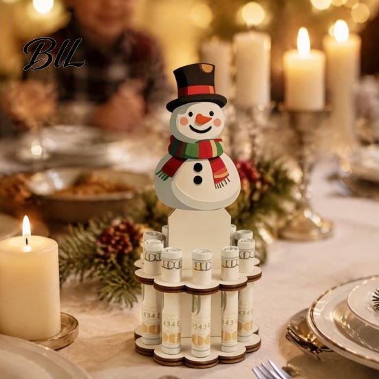 Holiday Decorative Centerpieces Wooden Christmas Money Holder Stand, Santa Snowman Tree Cash Unique Gift Ideas Clip Display, Festive Tabletop Ornament