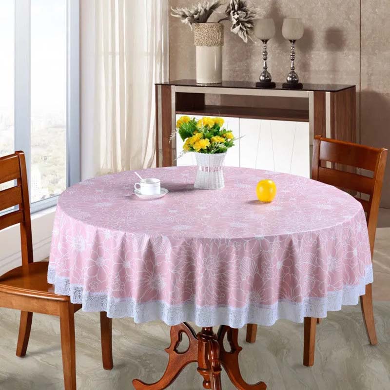 Large Round Table PVC Tablecloth Waterproof Oil Proof Scald Proof No Washing Lace Printed Pattern