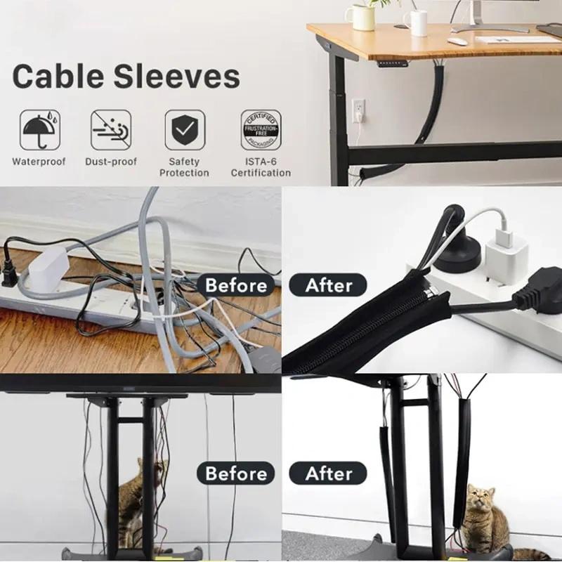3/1 шт. Органайзер для кабелей на молнии, Органайзер-рукав для укладки проводов и кабелей для телевизора, компьютера, шнура питания, Защитные скрытые чехлы для хранения