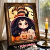 Набор для рисования жемчугом DIY Без рамы Хэллоуинская ведьма Черная кошка Тыква Узор Блестящие бусины Арт-холст Креативный декор для стен Подарок