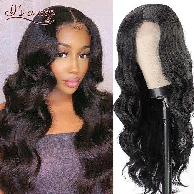Long Body Wave Ginger Orange Wigs Synthetic Lace Wigs for Women Highlight Black Brown Middle Part Wig Cosplay Hair