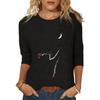Cat Chasing the Moon Women Top 2023 Casual Black T-shirts Long Sleeve Funny Cartoon Tee Shirts Female Femme Slim Fit