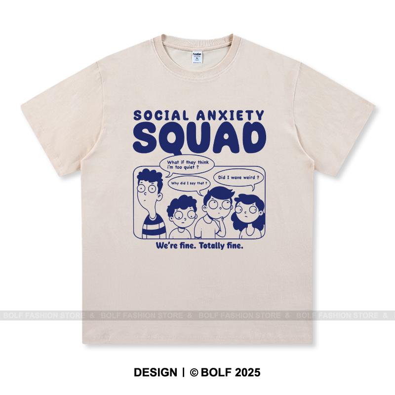 Женская футболка с принтом Social Anxiety Squad, 100% хлопок, свободные футболки с принтом для мужчин, летние топы, уличная одежда Mood