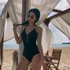 Sexy one-piece triangular backless swimsuit Muse V simple solid color belly cover and thin ins Spice girl style swimsuit