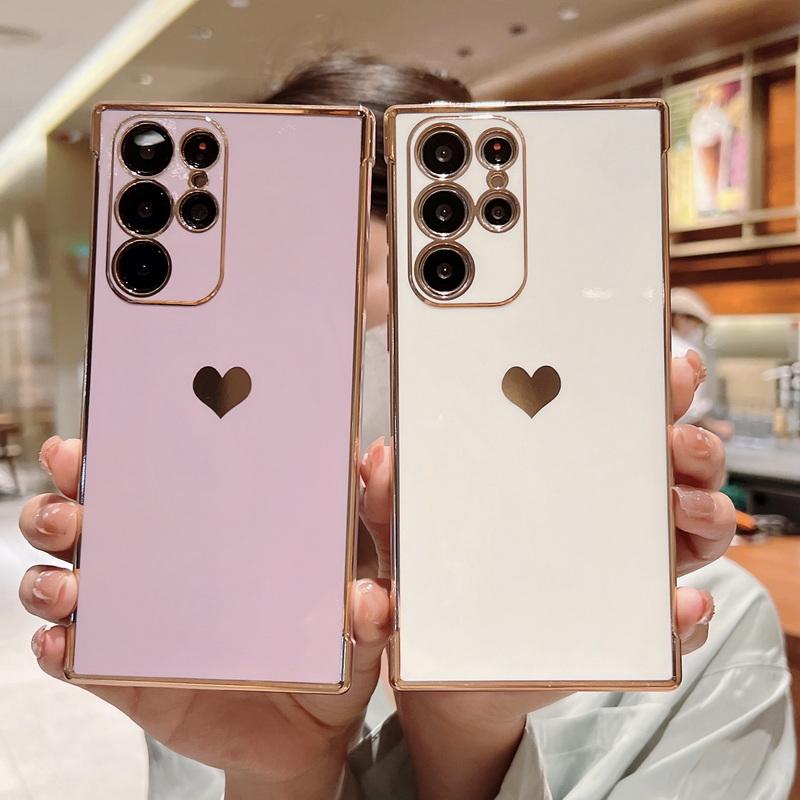 Роскошный чехол с гальваническим покрытием для Samsung Galaxy A55 A53 A54 5G S23 S24 FE S25 S24 Ultra, силиконовый мягкий чехол для телефона с узором в виде сердечек по бокам