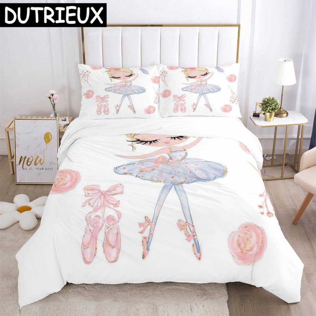 Cartoon Ballet Girl 3D Printed Bedding Set Duvet Covers Pillowcases Comforter Bedding Set Bedclothes Duvet Cover
