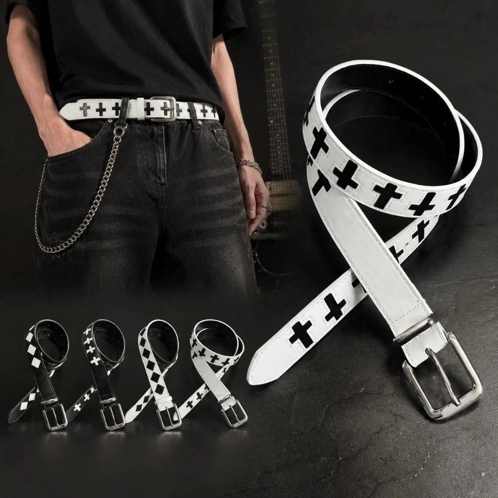 Black White Punk Women Men Belt PU Leather Streetwear Waist Belt Retro Pin Buckle Belt  For Jeans