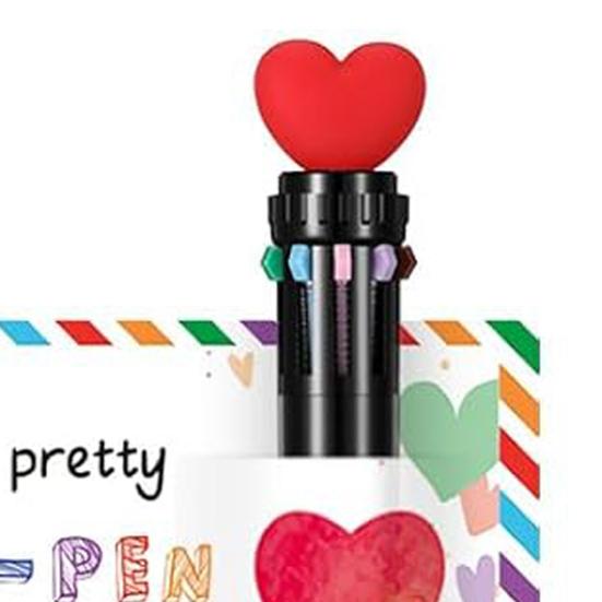 Valentine's Day Pen Card Gift Set Multicolor Ballpoint Pen with Heart Message Cards Retractable Colorful Pen for Students Classmates Office Exchange