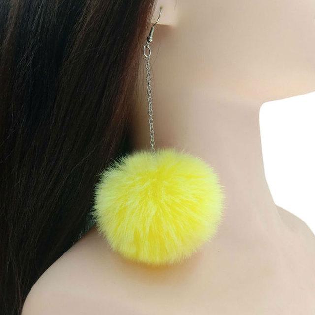New Big Pompom Drop Earrings Fashion Soft Rabbit Fur Ball Pompom Pendant Long Dangle Earrings For Women Girl Party Gifts