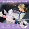 Carseat Table Tray for Kids Polyester Toddler Travel Lap Desk and Organizer with Padded Shoulder Strap Baby Safety Seat Fence