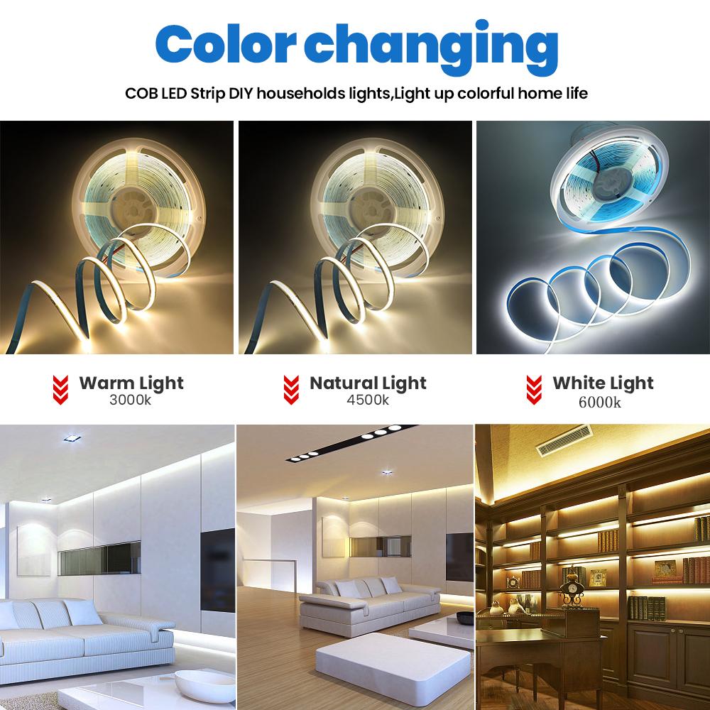 Светодиодная лента COB 12 В 24 В, 320 светодиодов/м, гибкая лента высокой плотности, 8 мм, FOB, лента, 5 м, 10 м, RA90, теплая природа, холодная белая линейная лента