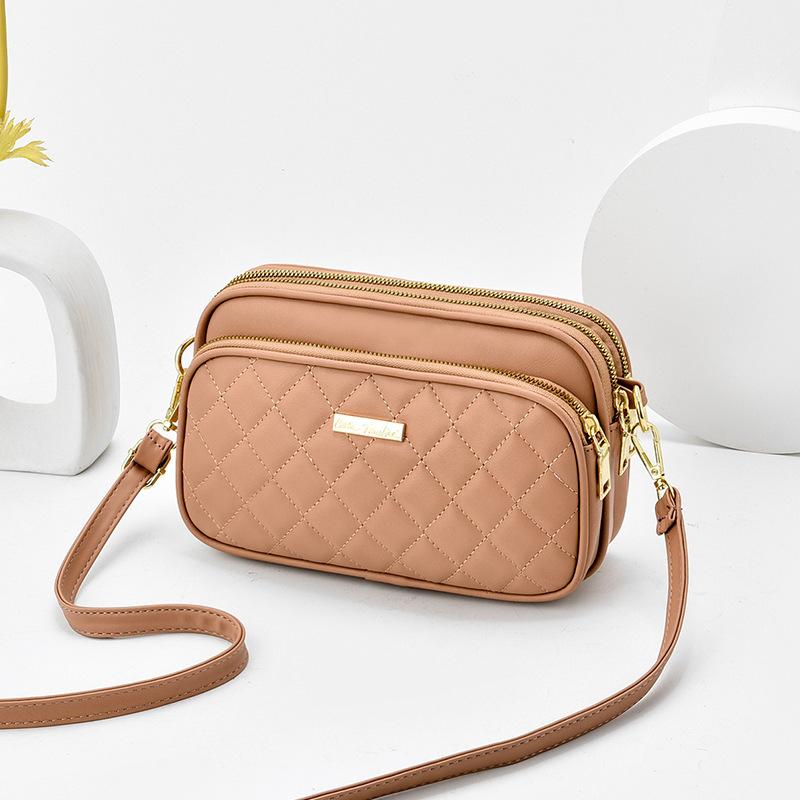 Новые женские сумки на одно плечо с ромбами, трехслойная практичная мягкая кожаная сумка через плечо для поездок на работу