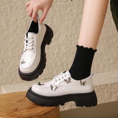 Мода 2024 года, хит продаж, весна, ретро, новый стиль, симпатичные бабочки, летающие британские кожаные туфли, женские туфли на толстой подошве со шнуровкой