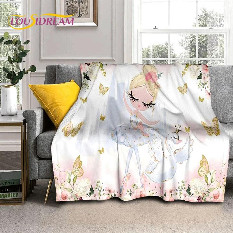 Милая балерина, фея, мультяшное мягкое флисовое одеяло для кровати, спальни, дивана, пикника, плед для отдыха на открытом воздухе, подарок