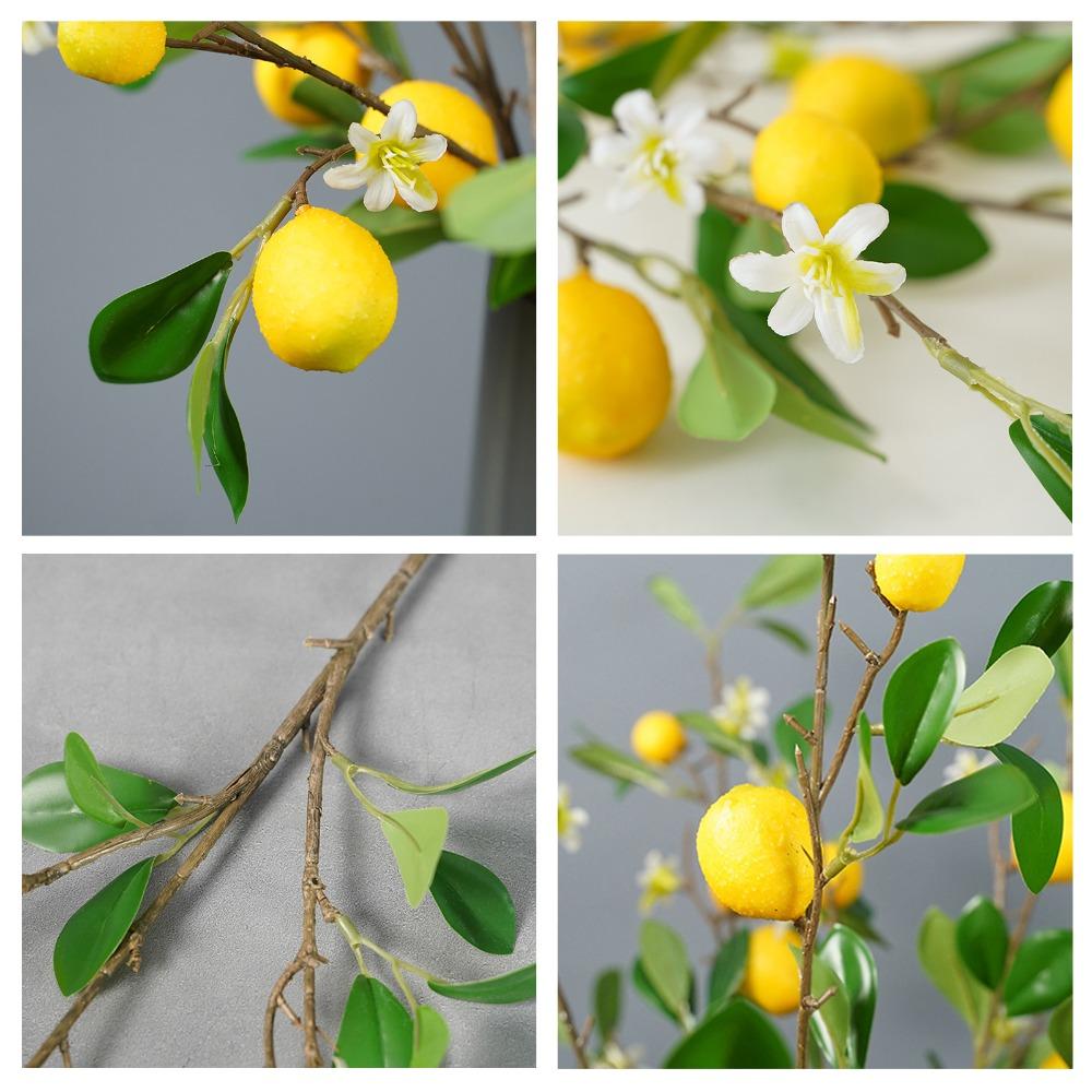 with Lifelike Lemon Fake Fruit Stems Fresh Green Yellow Simulation Green Plants Flower Arrangement