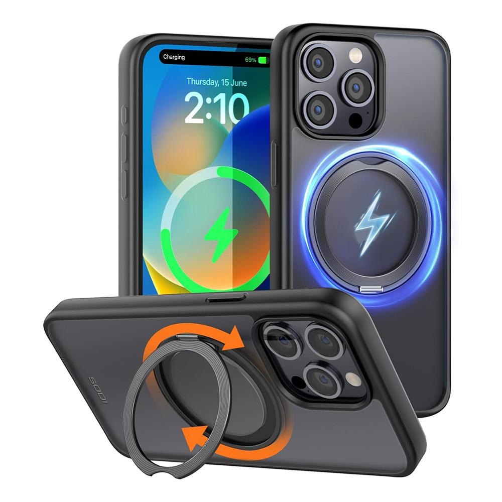 Чехол-подставка SODI с магнитным кольцом для iPhone 15 Pro Max Pro, вращающийся на 360°, совместимый с беспроводной зарядкой MagSafe