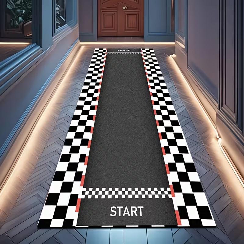 Running Track Print Mat - Athletic Lane Design Non-Slip Floor Carpet for Hallway Home Gym Playroom Sports Decor Fashionable