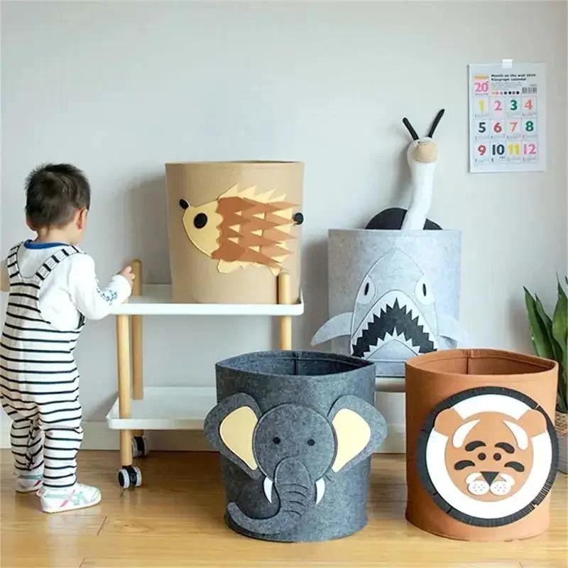 LargeCapacity Cartoon Animal Plush Storage Bin Washable Laundry Basket Lion Giraffe Design DurableFabric Home Organization Decor