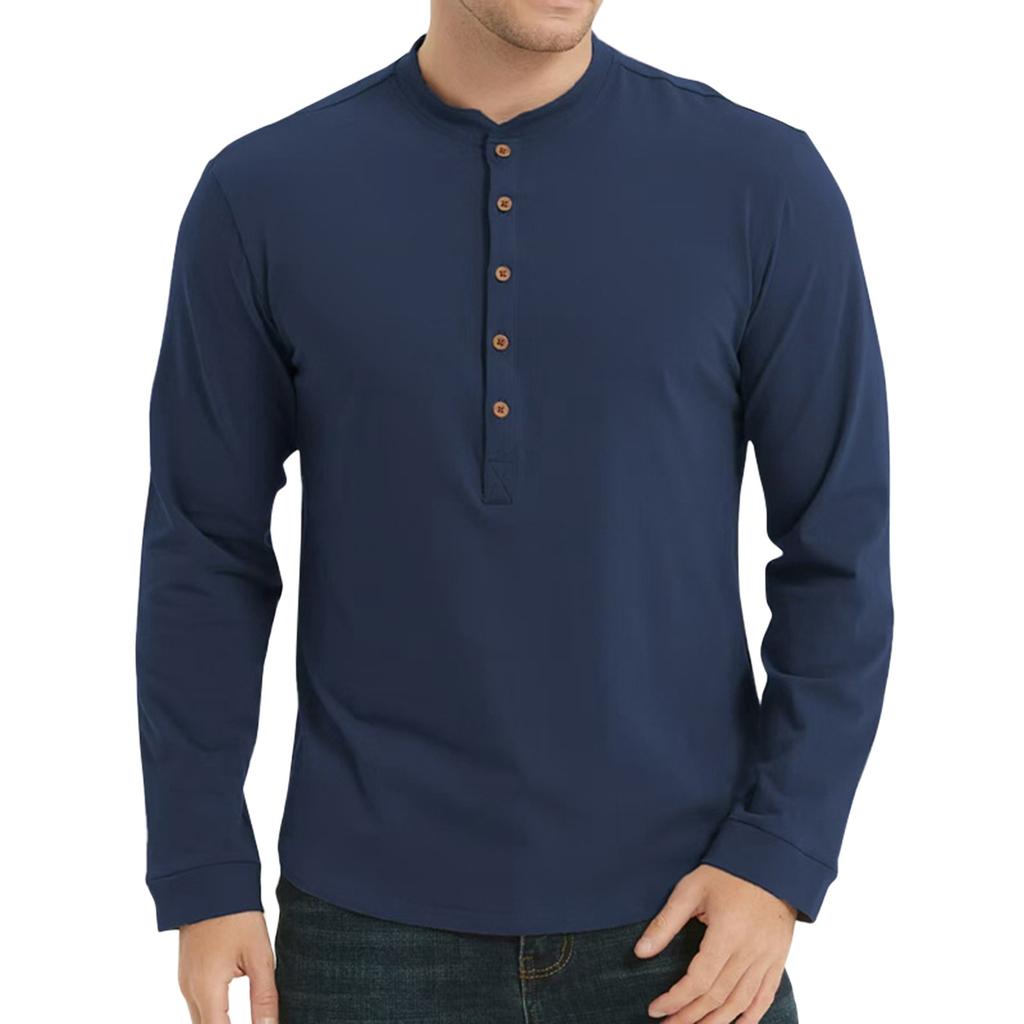 Мужские весенние однотонные ретро-топы с длинным рукавом на пуговицах, мужские повседневные модные топы