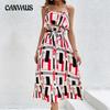 Летнее женское платье в праздничном стиле, полосатые платья на шнуровке с принтом