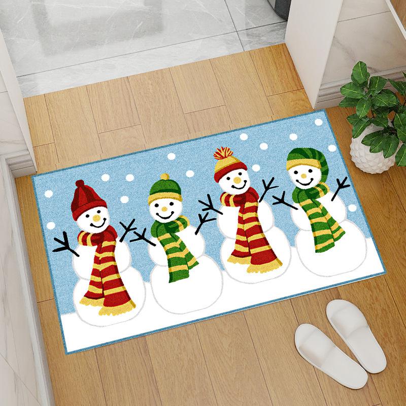 Red Coral Fleece Christmas Floor Mat with Santa Claus and Tree Design