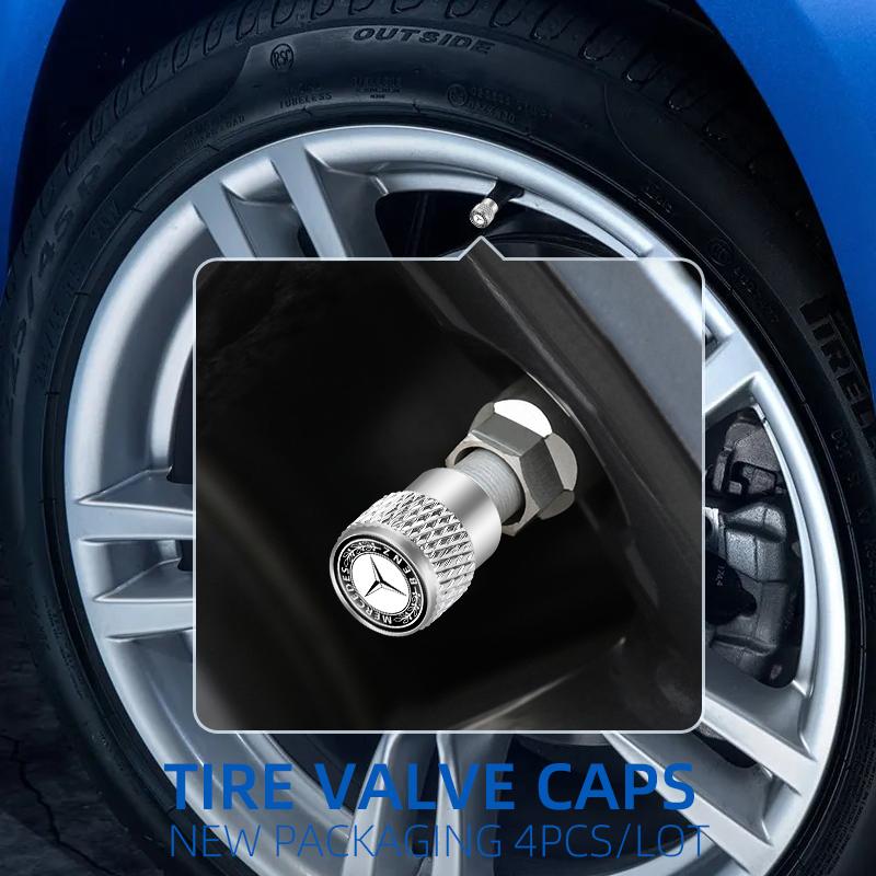 CSB1 4Pcs New High-quality boxed Car Wheel Tire Valve Air Stem Cap Duust Covers for Mercedes Benz AMG Car Key Case