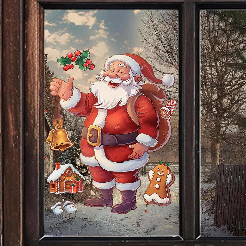Christmas Cartoon Santa Claus Gingerbread Man Glass Window Sticker Xmas Decor Wall Stickers Merry Christmas Happy New Year