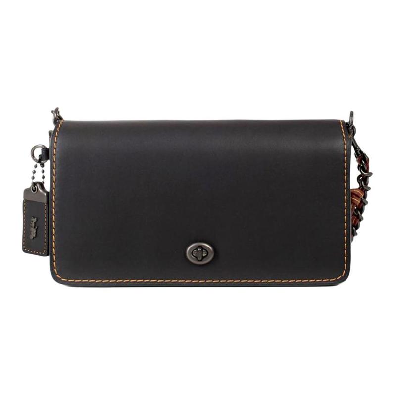 COACH Dinky 23 Fashionable Casual Versatile Chain Leather Crossbody Shoulder Bag Women's Black