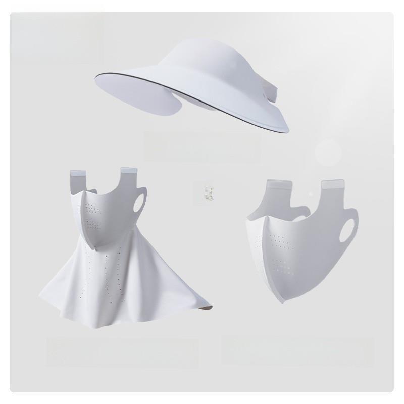 Polyester Sun Shield Cap With Wide Brim And Detachable Face Mask For Outdoor Activities