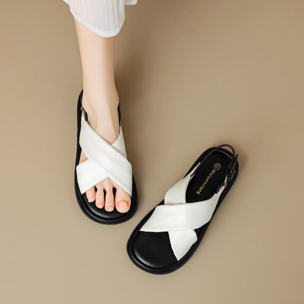 Weiwei girl 393-2 французские сандалии с перекрестными ремешками женские летние пустые корейские версии наступающие на дерьмо повседневные плоские римские туфли