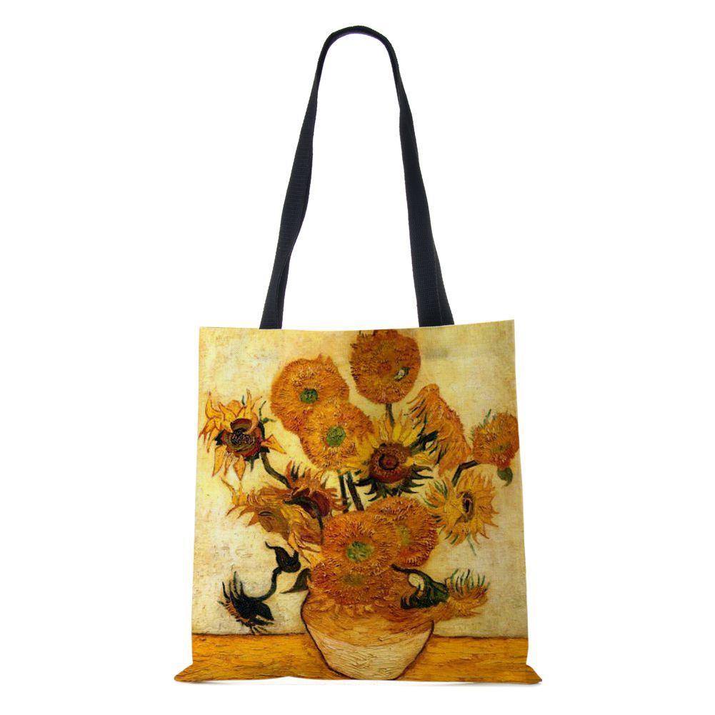 Женская сумка через плечо, шоппер, дорожная, холщовая, повседневная, ручная сумка, экологичная, переработанная, с масляной живописью, пейзаж, цветы, большая вместимость, сумка-тоут для книг, KTY