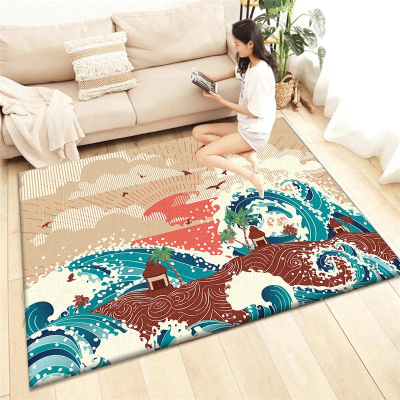 Ковер с принтом в японском стиле, для гостиной, домашний декор, коврик под диванный столик, противоскользящий, подушка для стула, коврик для отдыха, для пикника, кемпинга
