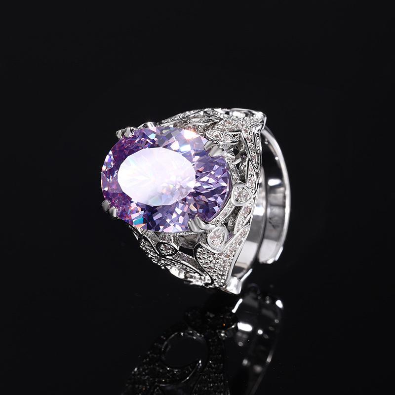 Jewelry Copper Bottom Gold-Plated Simulation Color Treasure Bird'S Nest Cut Corundum Egg-Shaped Ring Female 12 * 16