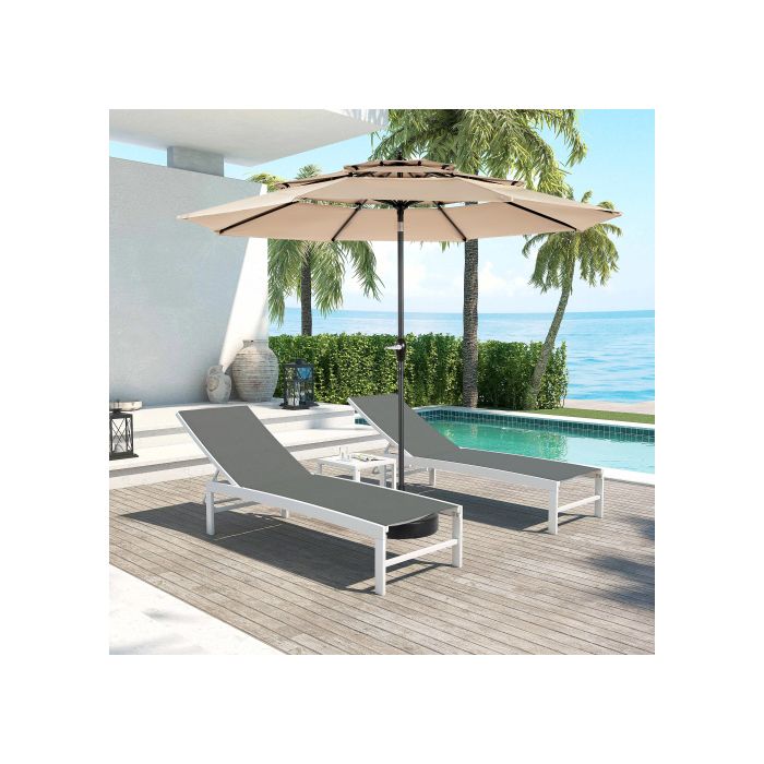 Parasol d'extérieur - MUVOE - Double face - Rect. 4,5 m - Toile 3 couches anti-UV imperméable - Manivelle inclinable - Kaki
