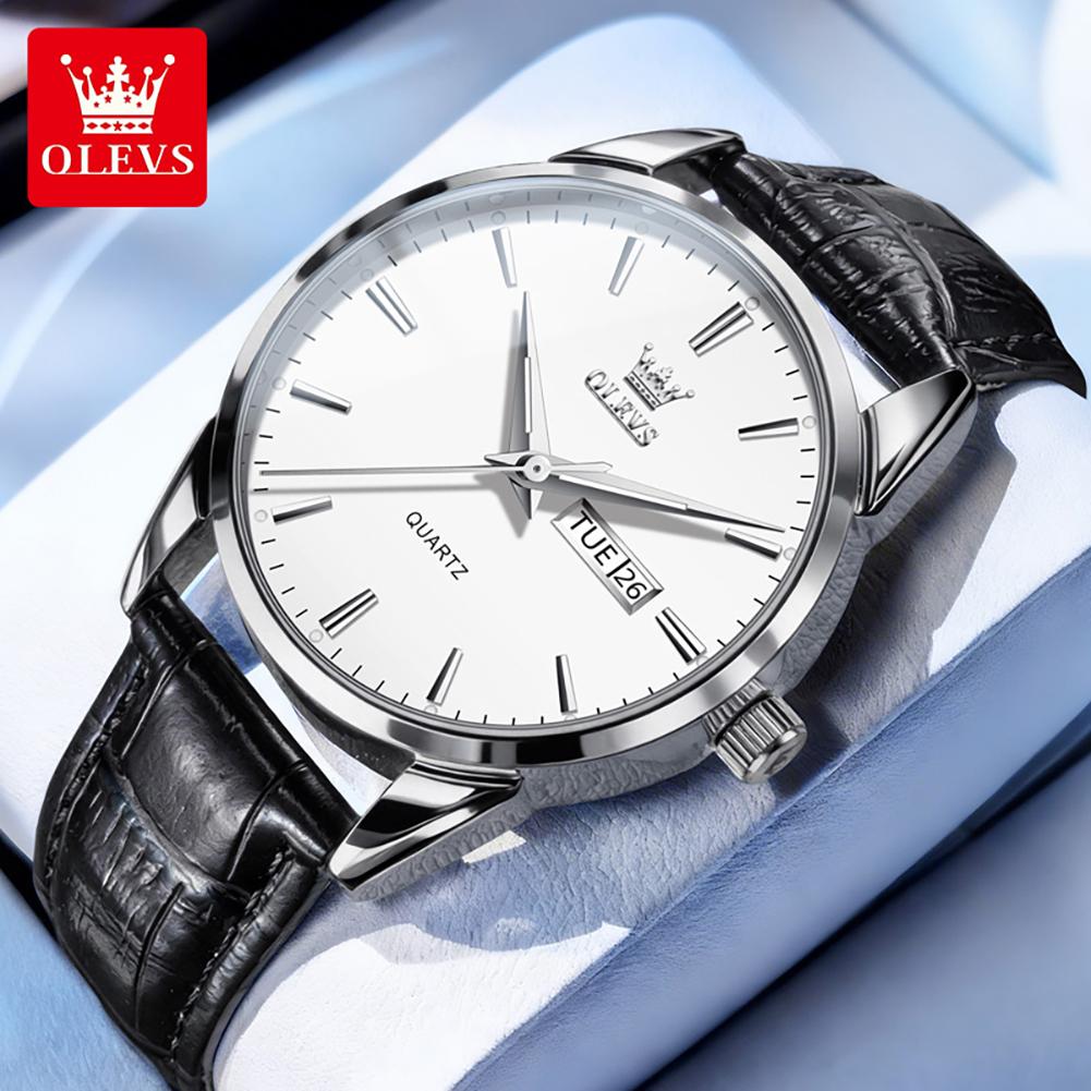 OLEVS 6898 Minimalist Quartz Watch for Men Original Leather Strap Waterproof Calendar Men's Wristwatch Fashion Casual Man Watch