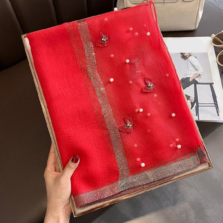 Stylish Butterfly Design Polyester Scarf Women Hijab Shawl Stole Wrap Beaded Accents Fashion Accessory