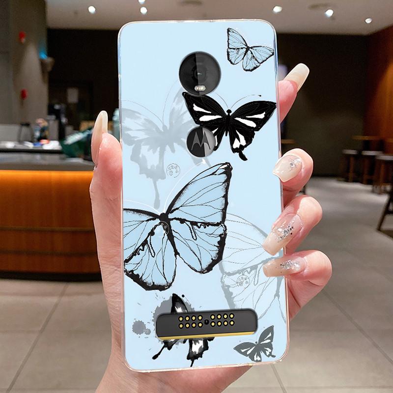 Case For Motorola Moto Z4 Play Coque Flower Butterfly Protective Casing Moto Z4 Play Transparent Soft Silicone TPU Phone Cover