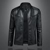 Новый стиль мужская кожаная куртка со стойкой воротником для и больших размеров, модная повседневная мотоциклетная приталенная кожаная куртка, комплект 5609